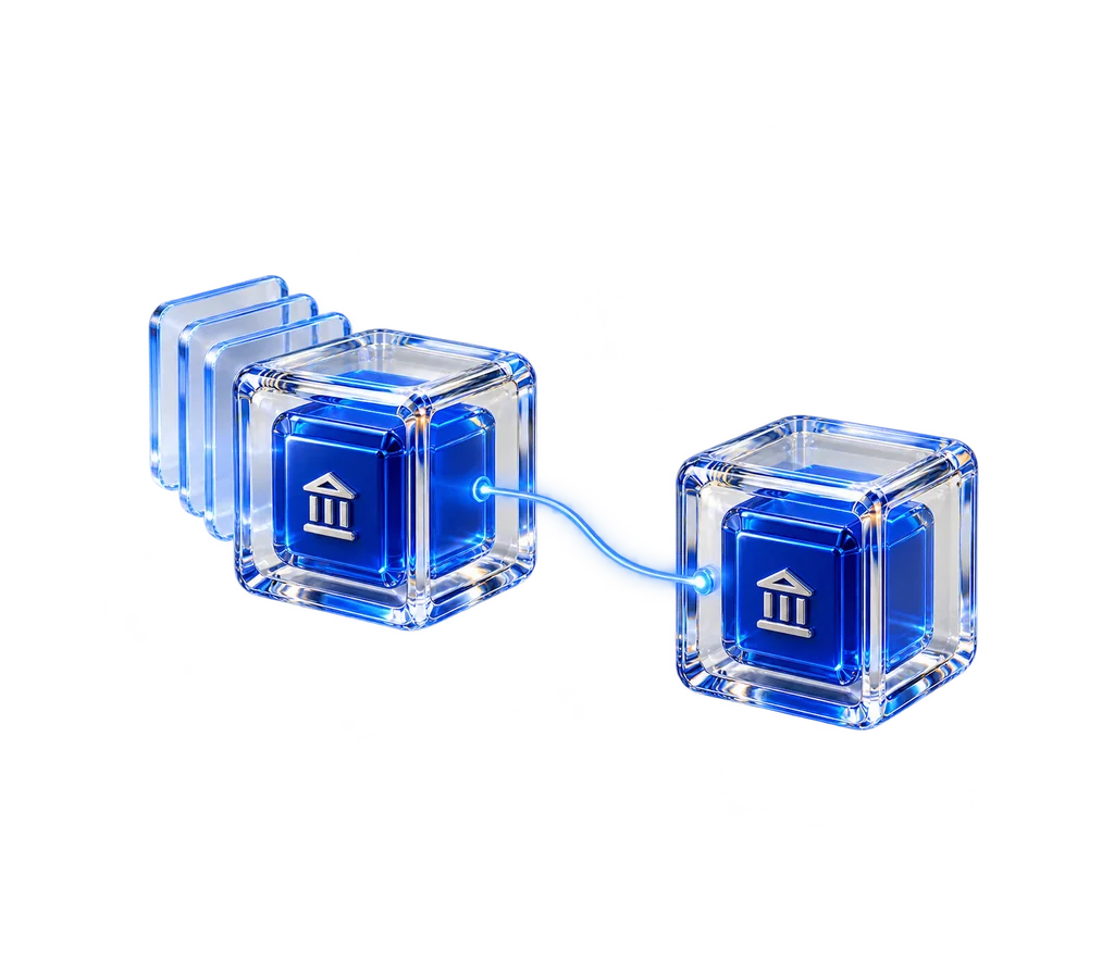 Illustration: two proof objects remain connected through one transfer and its source layers.